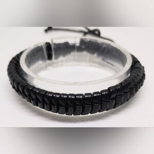 Men's bracelet leather braided black new e55‎